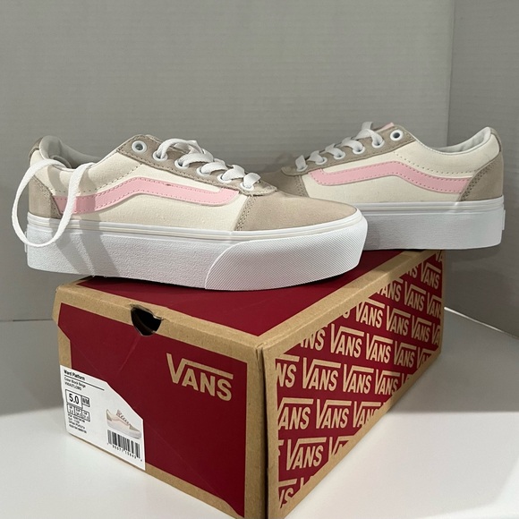 Vans Shoes - Women’s platform Vans - colorblock pink & beige!! Never worn, NWT! Size 5!